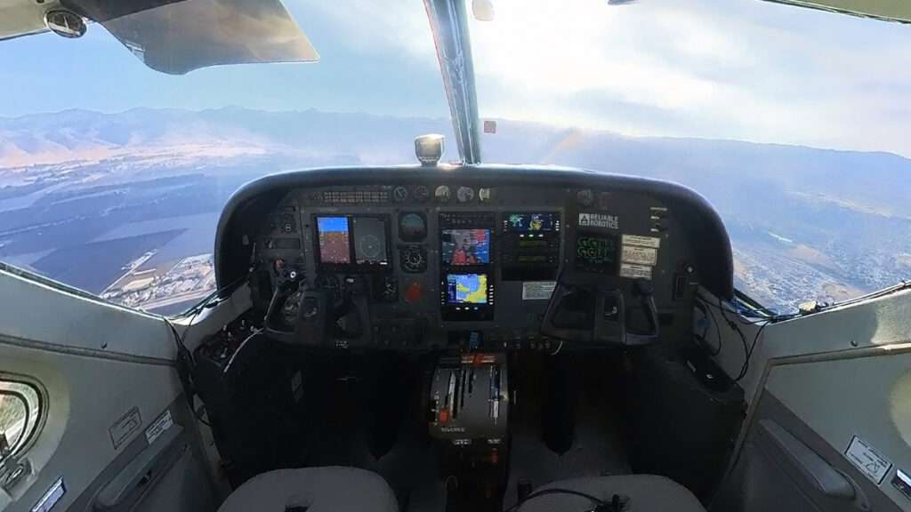 View of cockpit of uncrewed Reliable Robotics C208B in flight.