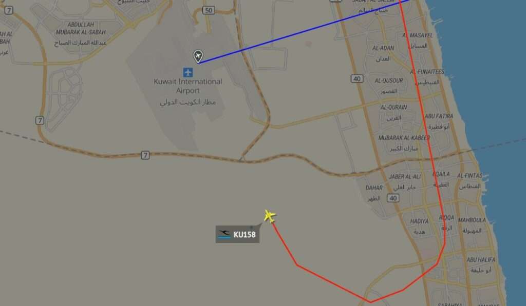 Flight path of KU158 approaching Kuwait.