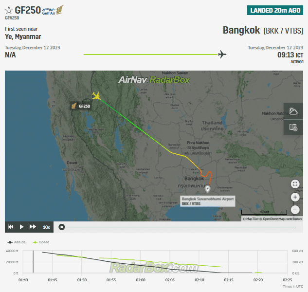 Gulf Air 787 Bahrain-Dhaka Emergency, Diverts to Bangkok