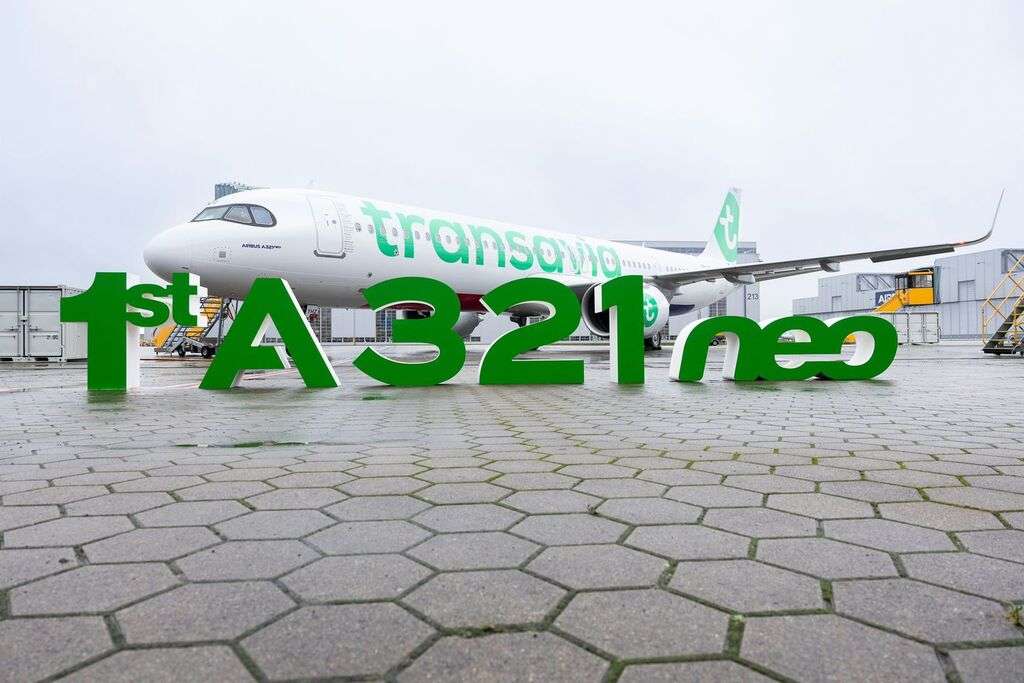 A Transavia Airlines Airbus A321neo aircraft parked on the tarmac.