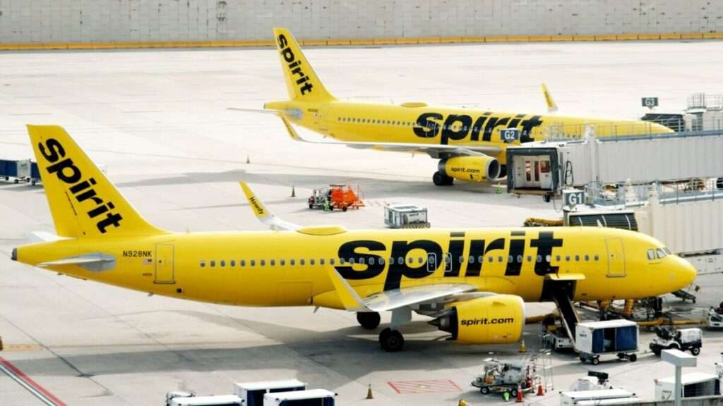 Two Spirit Airlines aircraft parked at Southwest Florida Airport