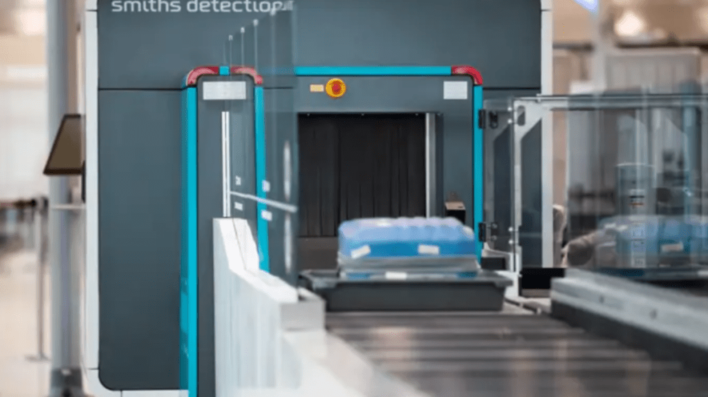 Baggage scanner at London Gatwick Airport.
