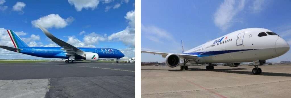 Images of ANA and ITA Airways aircraft.