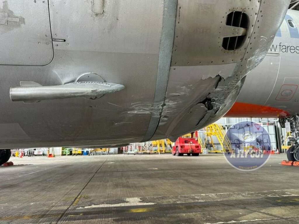 Damage to a Jetstar Airbus at Sydney Airport