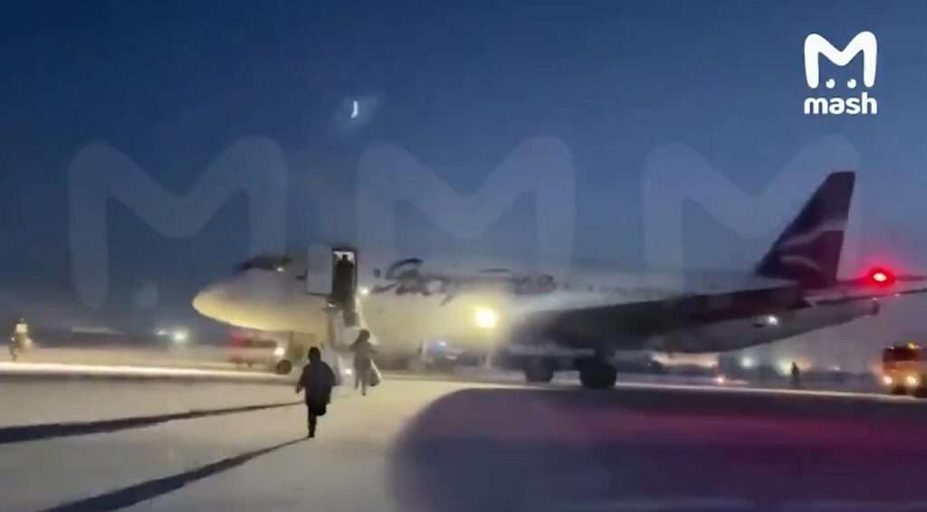 A Yakutia Airlines jet on the tarmac after an emergency landing in Yakutsk