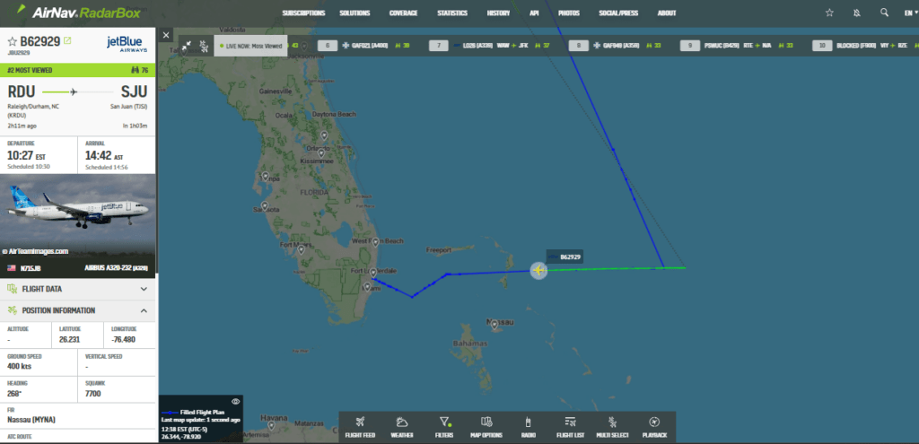 In the last few moments, a JetBlue flight between Raleigh & San Juan has declared an emergency and is diverting to Fort Lauderdale.