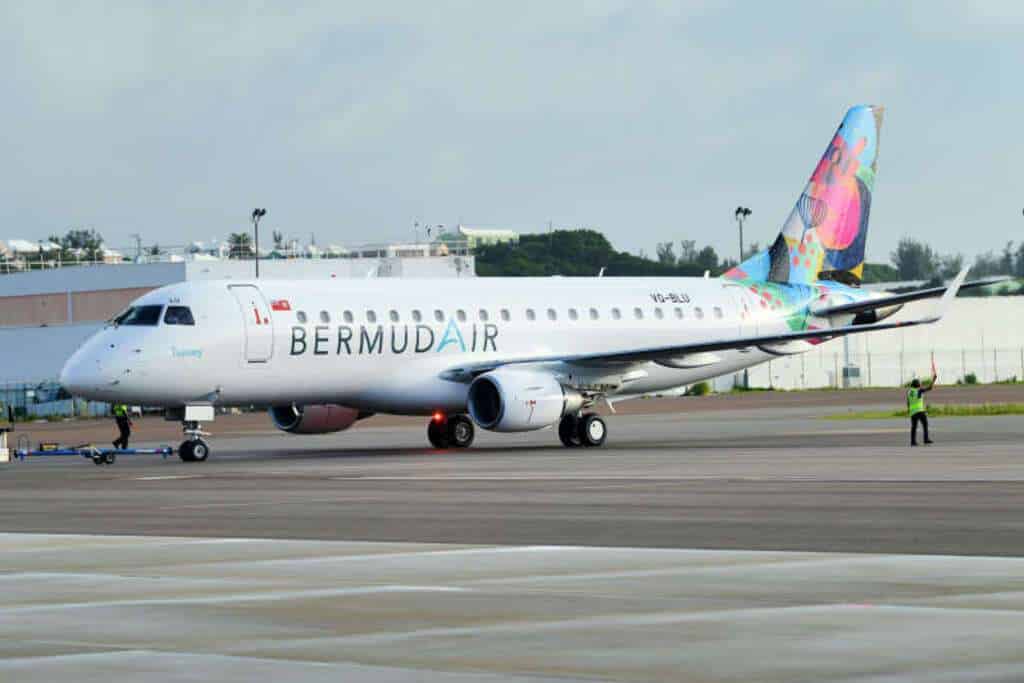 A BermudAir aircraft on the tarmac.