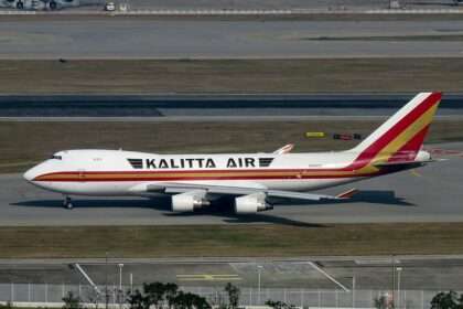 A Kalitta Air 747-400F freighter on the taxiway.