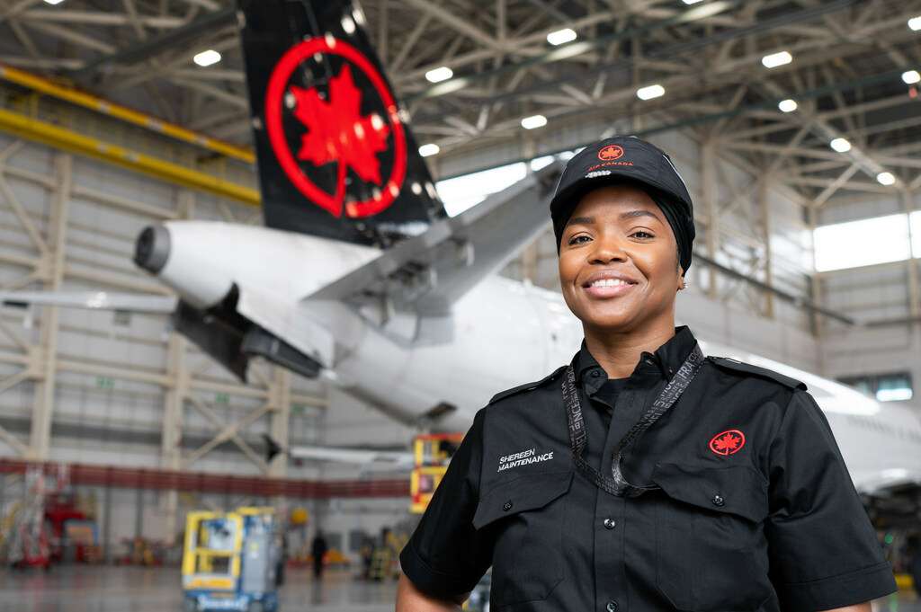 An Air Canada trainee in the hangar.