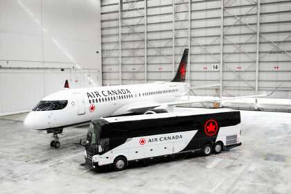 Air Canada aircraft and coach in hangar