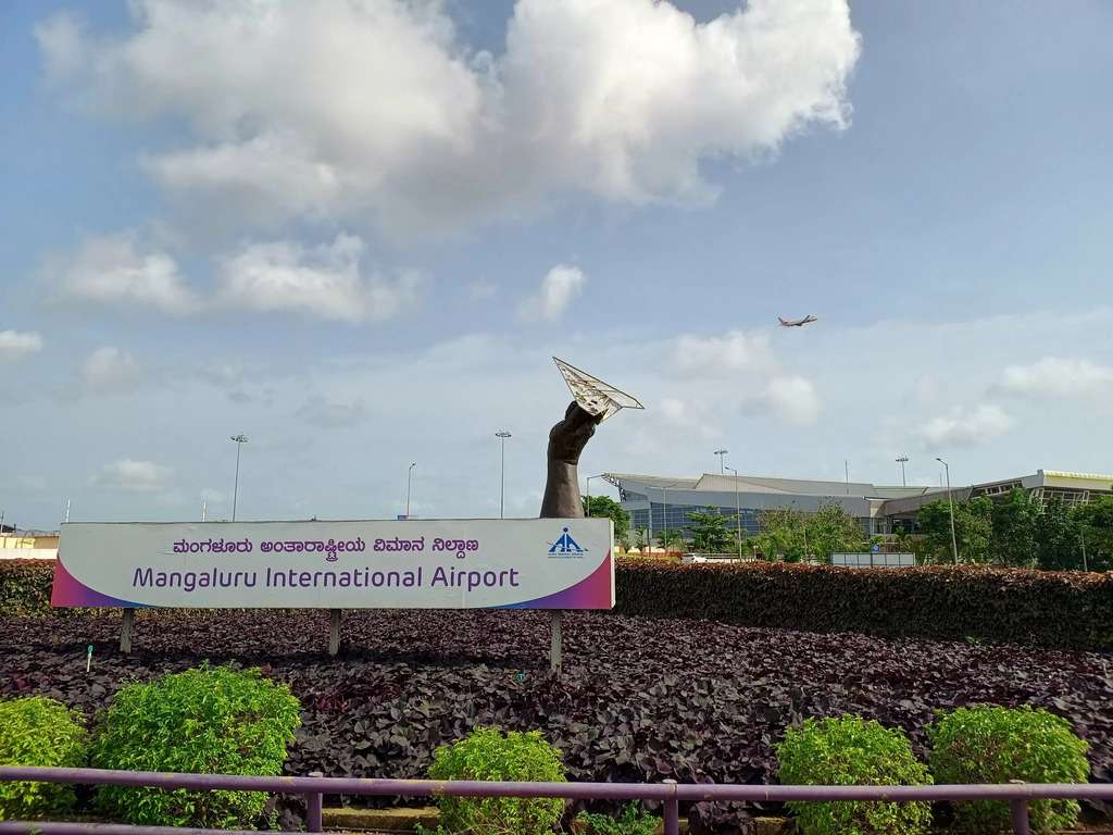 Exterior view of Mangaluru Airport frontage.