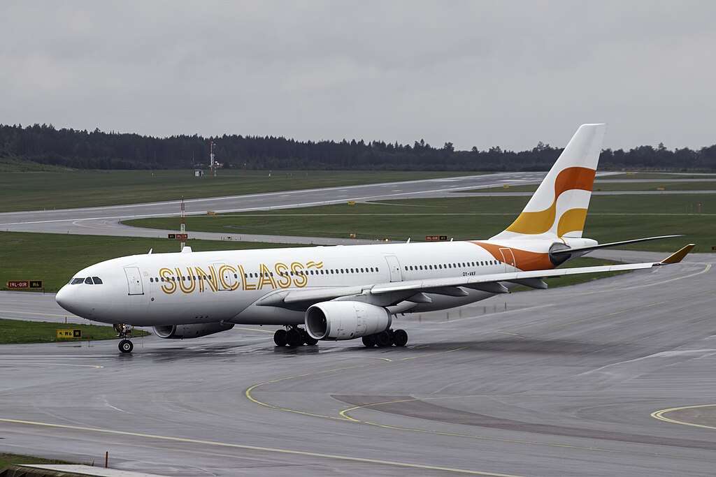 A Sunclass A330 on the taxiway.