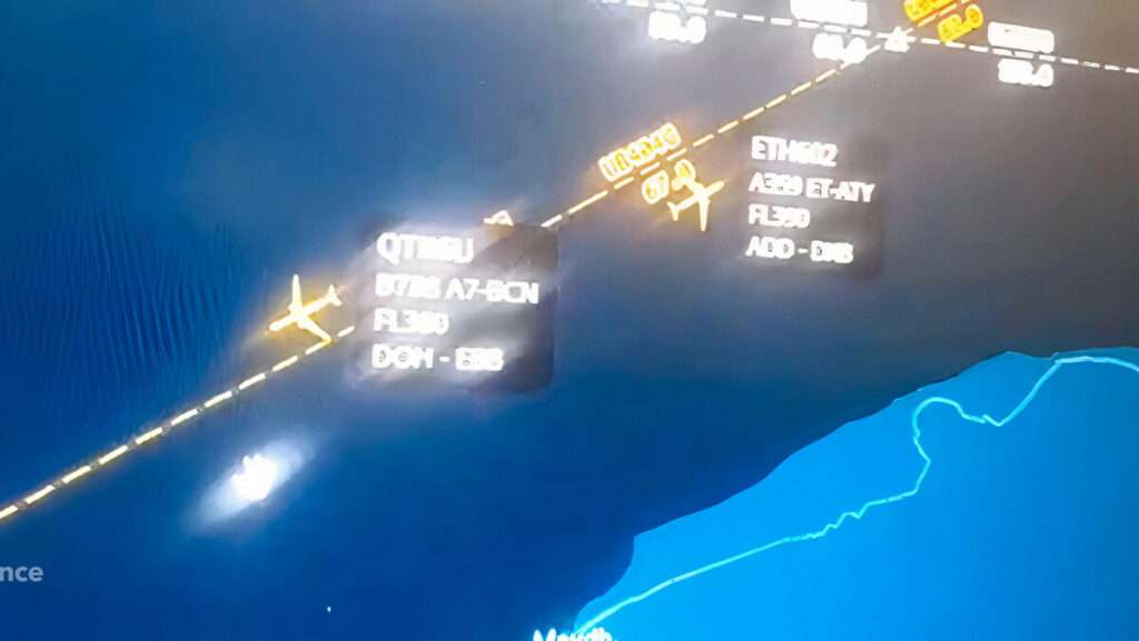 Radar track of Qatar Airways flight and Ethiopian Airlines flight in Somalian airspace.