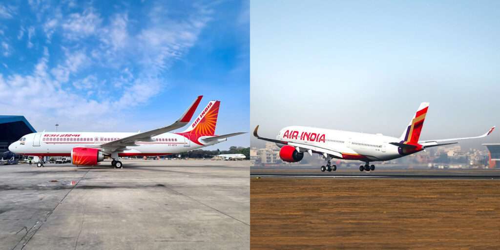 An Airbus A350 and A320neo arrive for Air India at Delhi Airport.