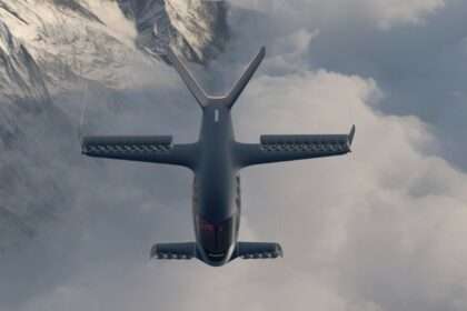 Render of a Sirius VTOL jet flying over cloud