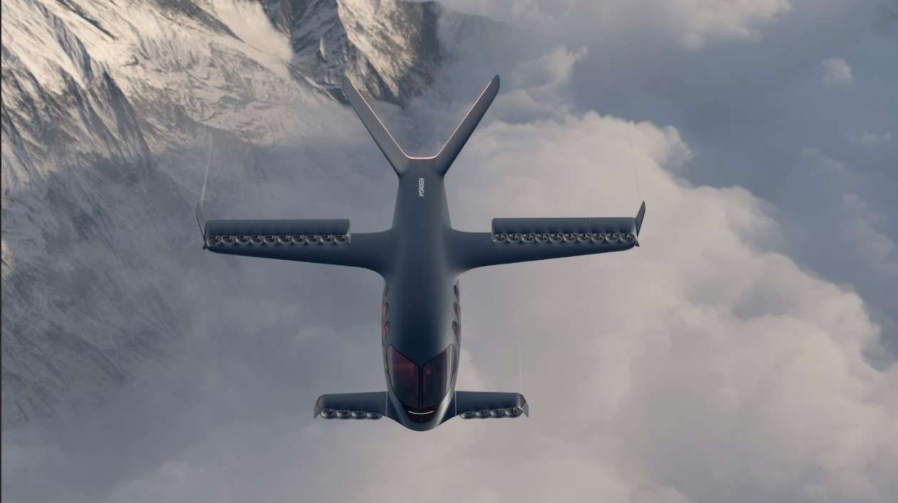 Render of a Sirius VTOL jet flying over cloud