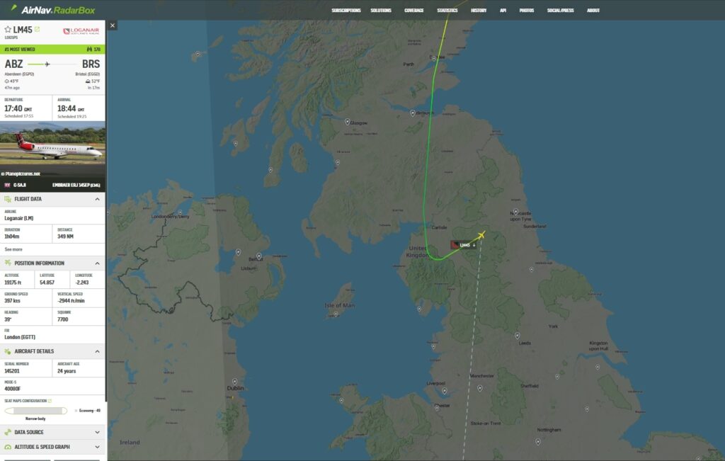Loganair Flight Aberdeen-Bristol Emergency: Diverts to Newcastle