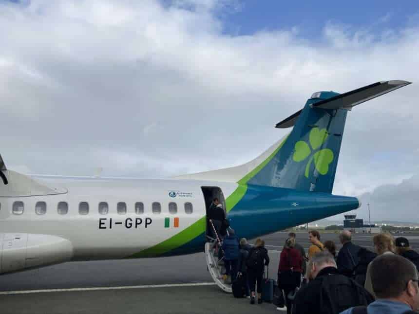Passengers board an Aer Lingus ATR