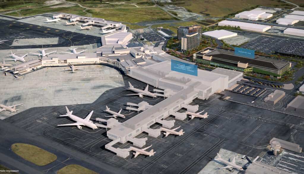 Render of Auckland Airport new Transport Hub and Terminal Facility.