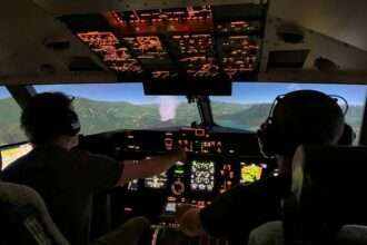 Inside a Conair MTS flight simulator.