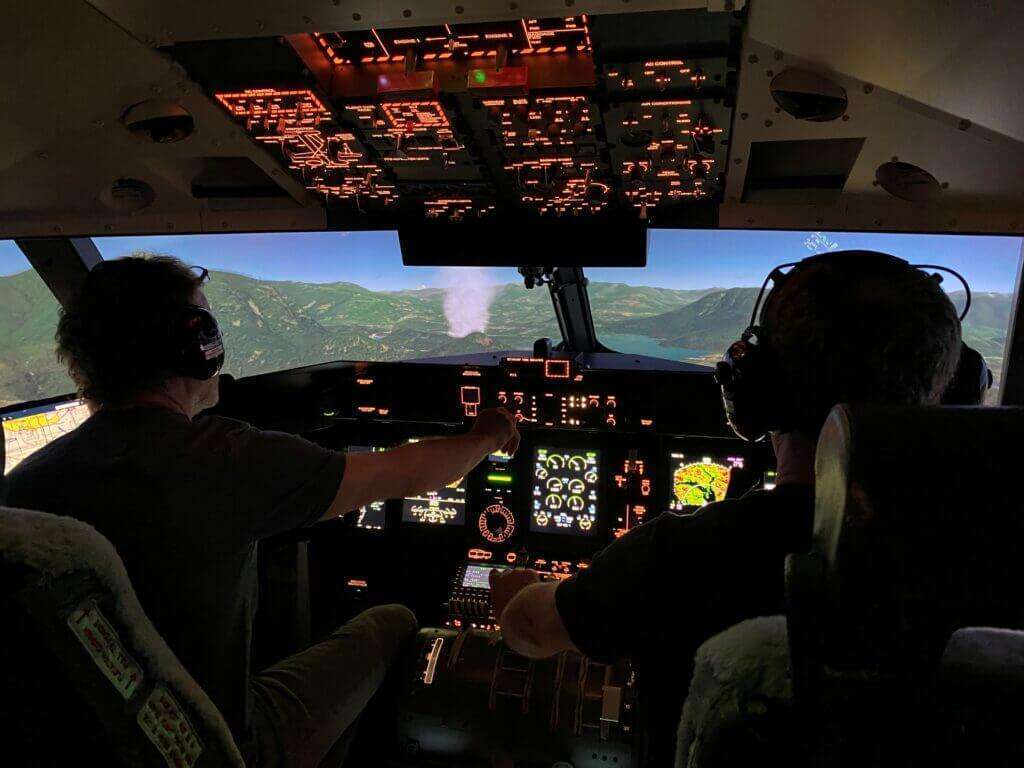 Inside a Conair MTS flight simulator.