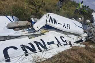 Wreckage of a Cessna 172 after mid-air collision with a Safarilink aircraft in Nairobi