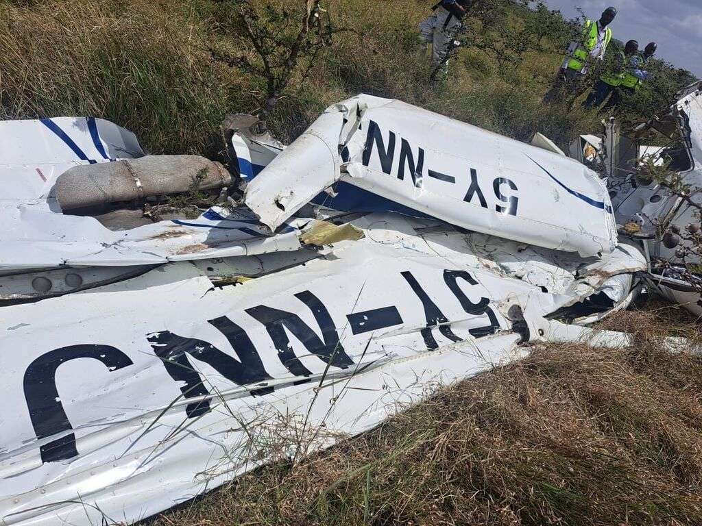 Wreckage of a Cessna 172 after mid-air collision with a Safarilink aircraft in Nairobi