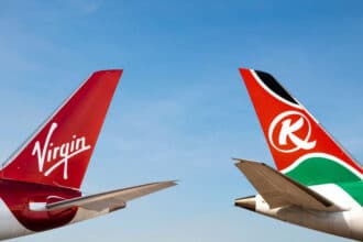 Render of tailplanes of Virgin Atlantic and Kenya Airways aircraft.