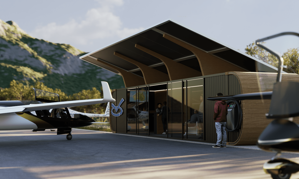 Render of an electric air transport terminal