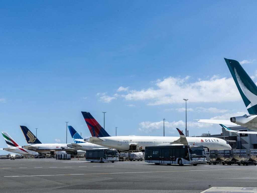 A line of aircraft at Auckland Airport
