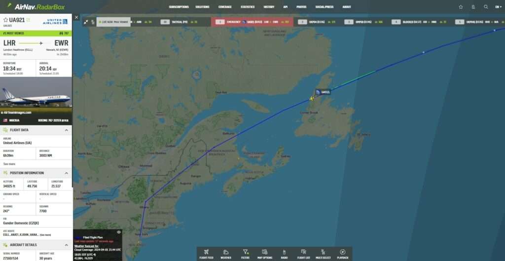 United Airlines 767 London to Newark Declares Emergency