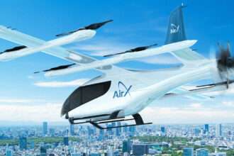 Render of an Eve Airmobility eVTOL aircraft in AirX livery