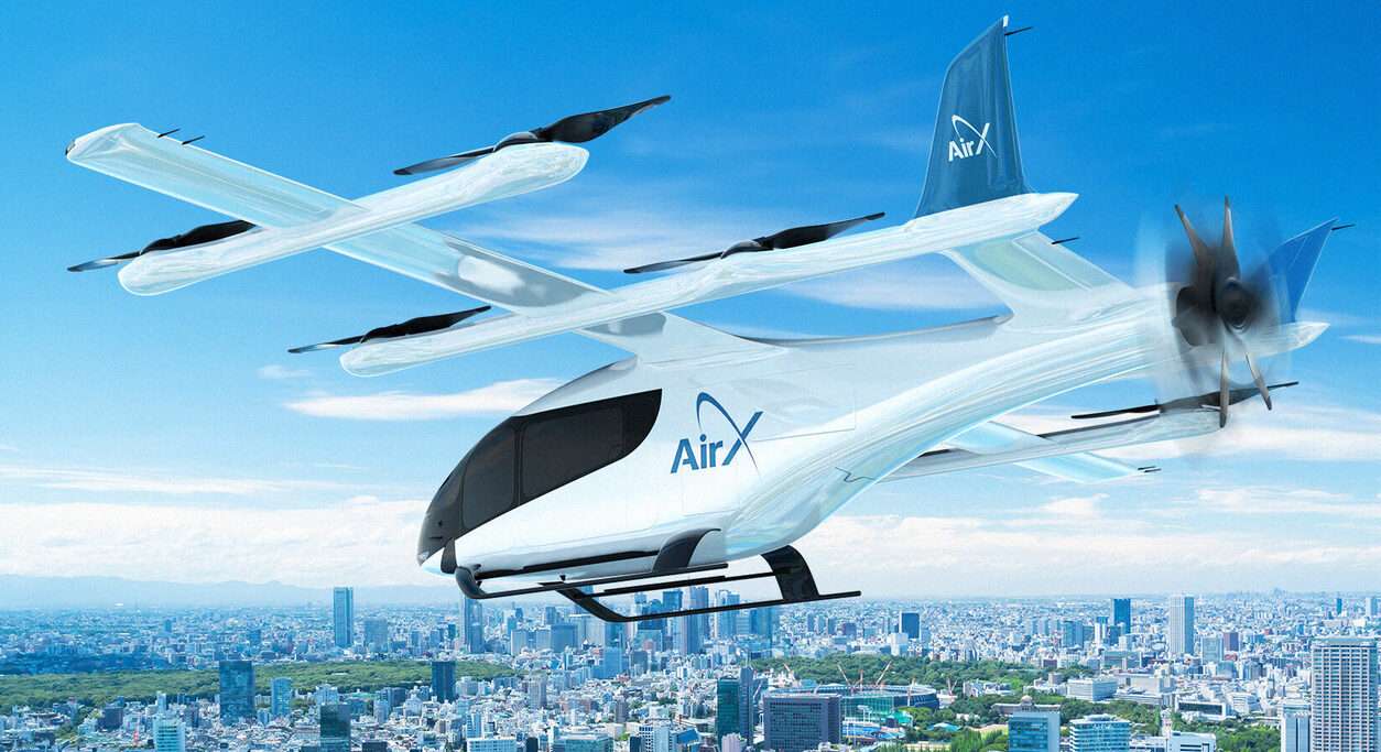 Render of an Eve Airmobility eVTOL aircraft in AirX livery
