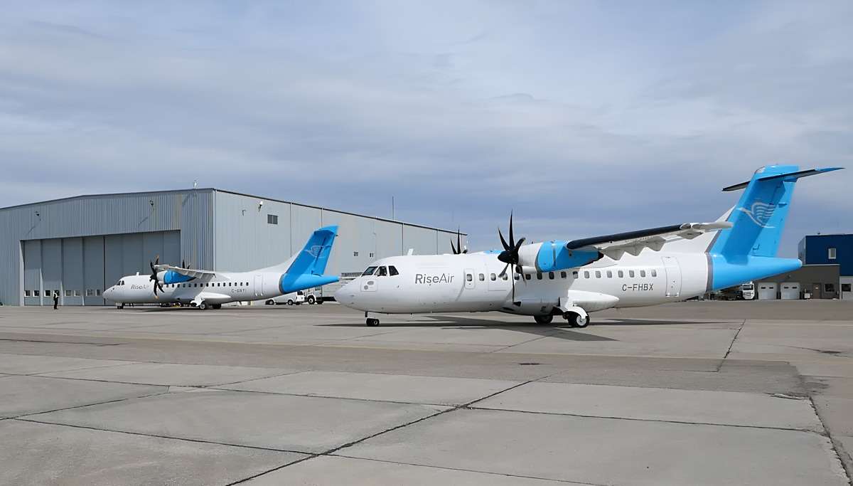 Two Rise Air ATR42-500 aircraft parked at Saskatchewan