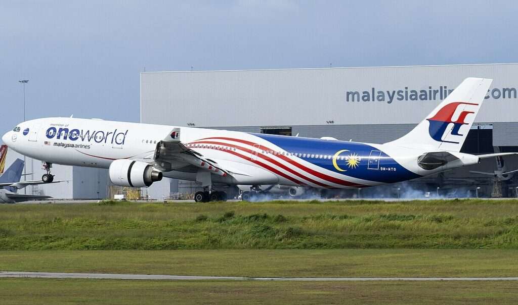A Malaysia Airlines A330 takes off.