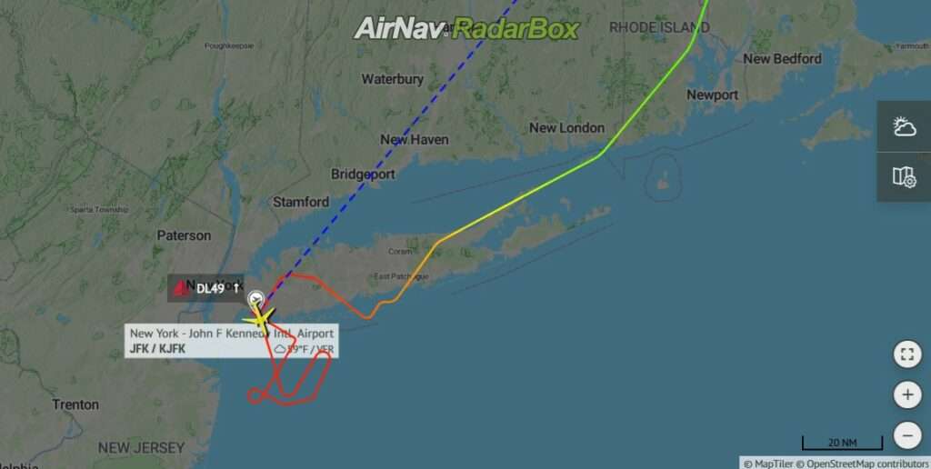 Flight track of Delta DL49 at New York