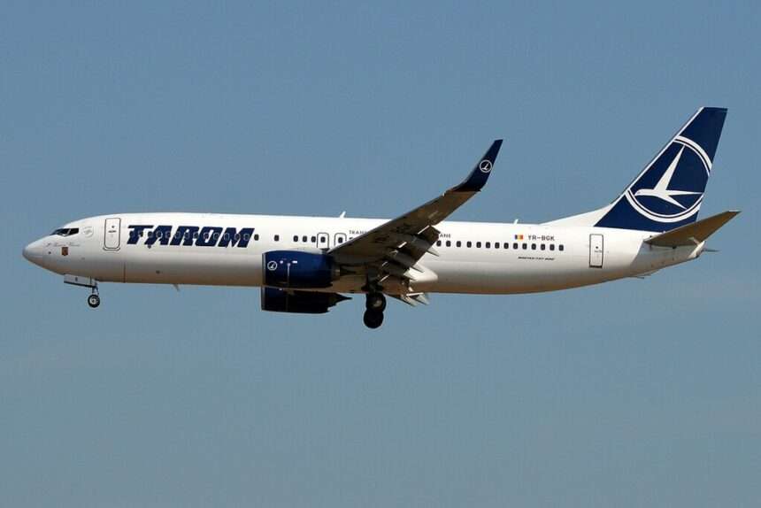 A TAROM Airlines Boeing 737-800 in flight.