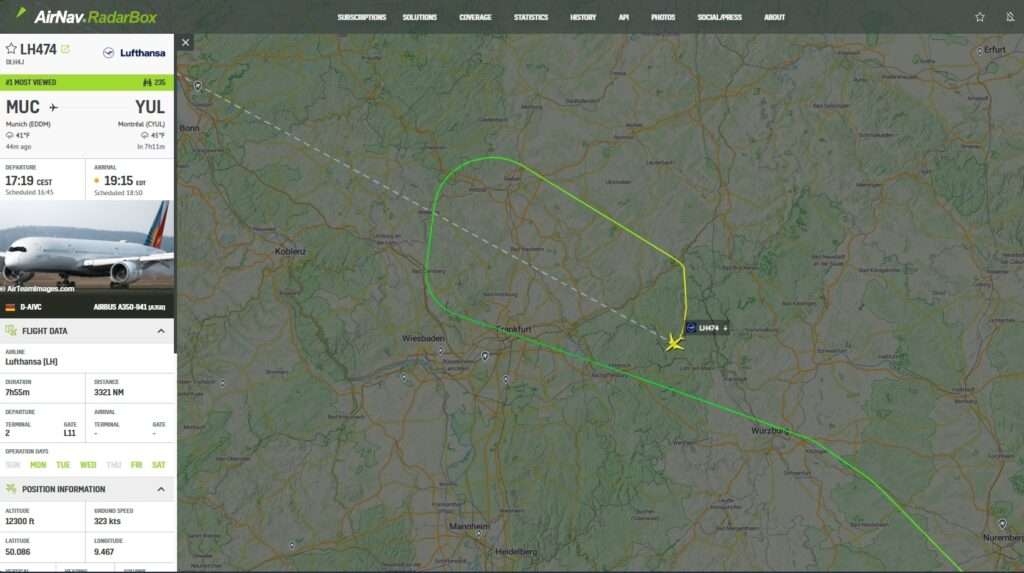 Lufthansa A350 Munich-Montreal Declares Emergency