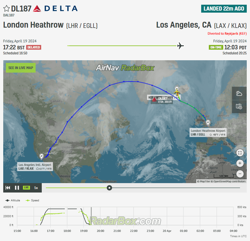 Delta A330neo London-Los Angeles Diverts to Reykjavik