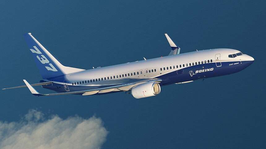 A Boeing 737-800 aircraft in flight.