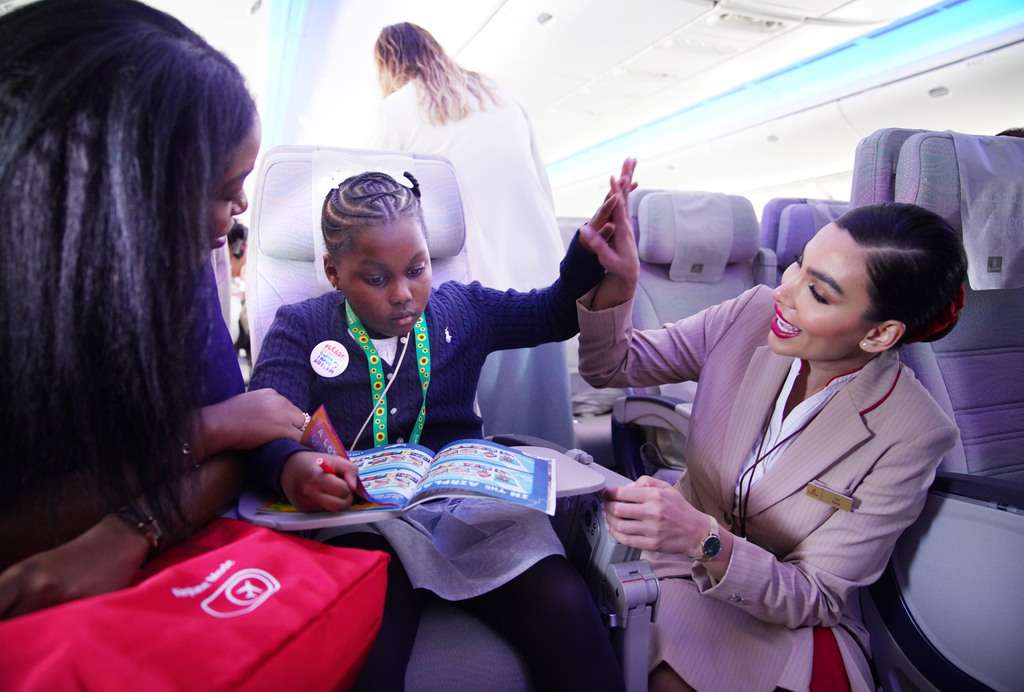 An autistic passenger with Emirates cabin crew.