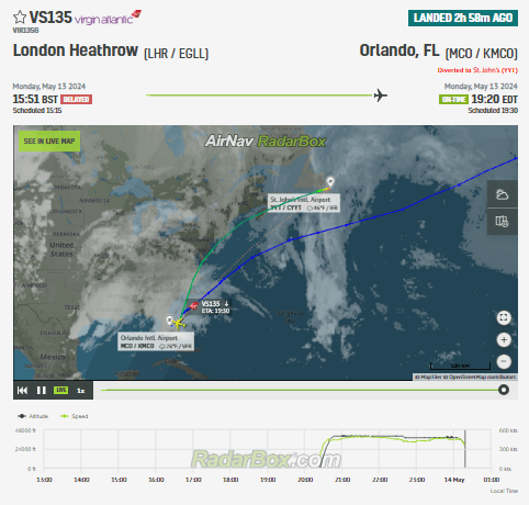 Last night, a Virgin Atlantic Airbus A350 operating a flight between London and Orlando declared an emergency and diverted to St. John's, Canada.