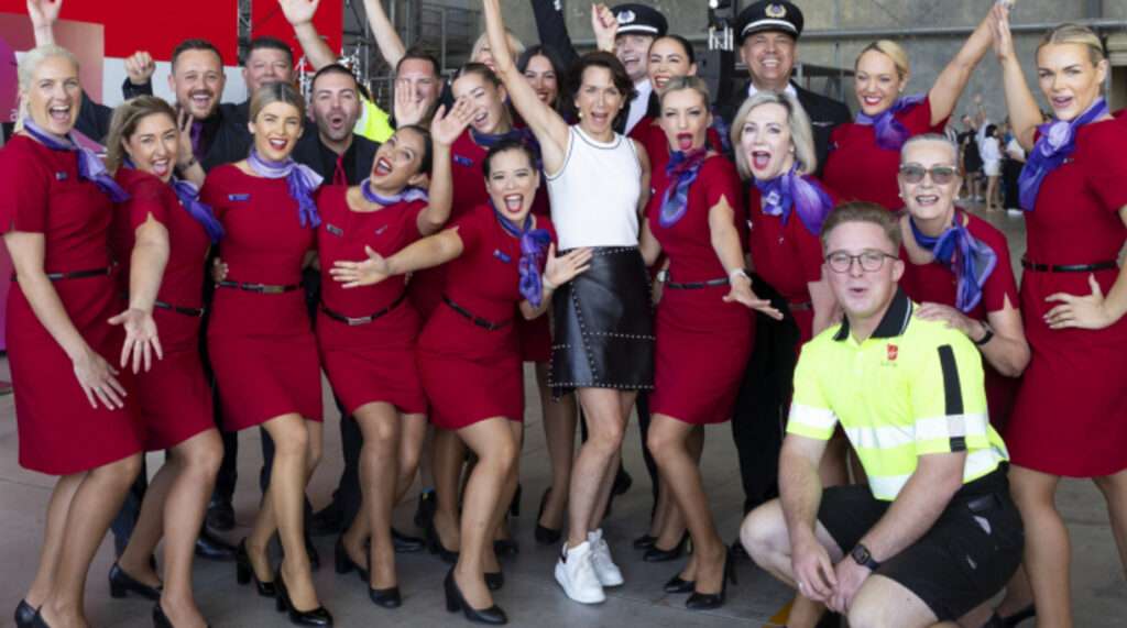 Virgin Australia staff with airline CEO.