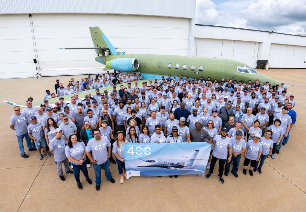 Textron staff with the 400th Cessna Citation Longitude business jet.