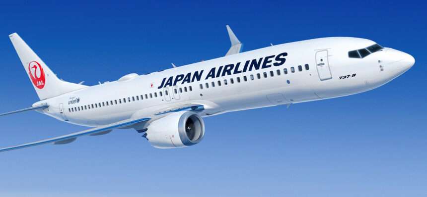 Render of a Japan Airlines Boeing 737 MAX in flight