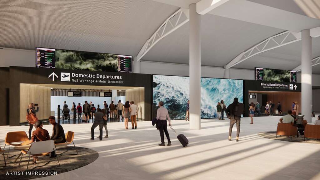 Interior render of new Auckland Airport domestic terminal