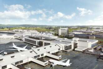 Aerial view of new Auckland Airport domestic terminal.