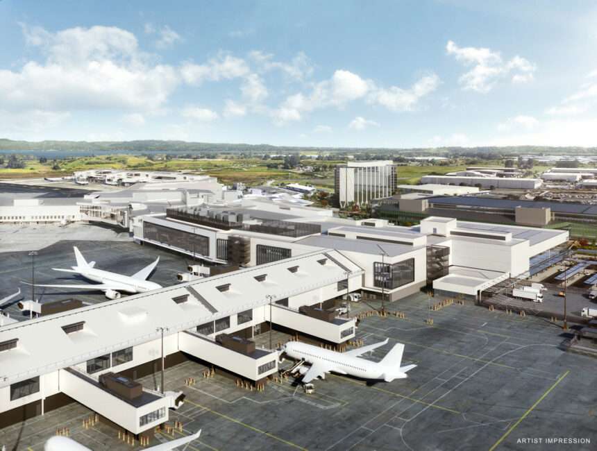 Aerial view of new Auckland Airport domestic terminal.