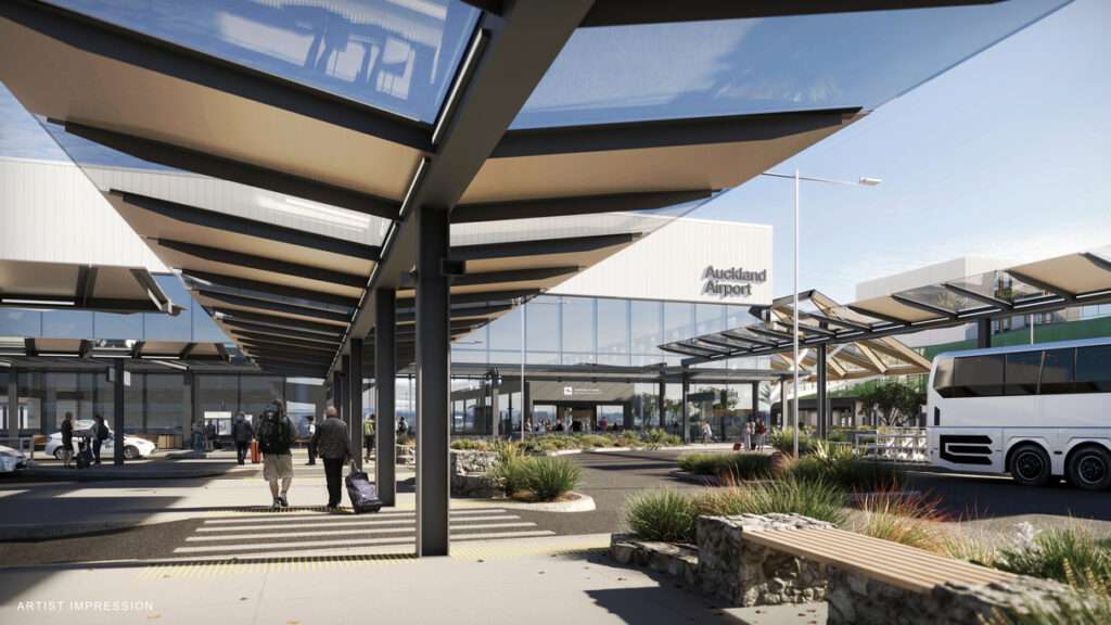 Exterior render of new Auckland Airport domestic terminal
