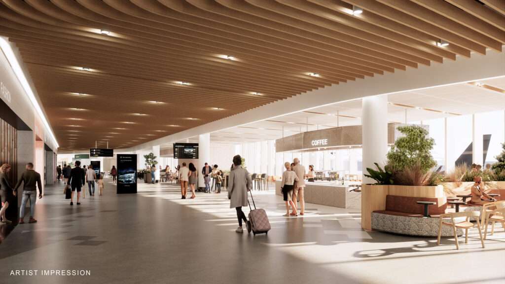 Interior render of new Auckland Airport domestic terminal